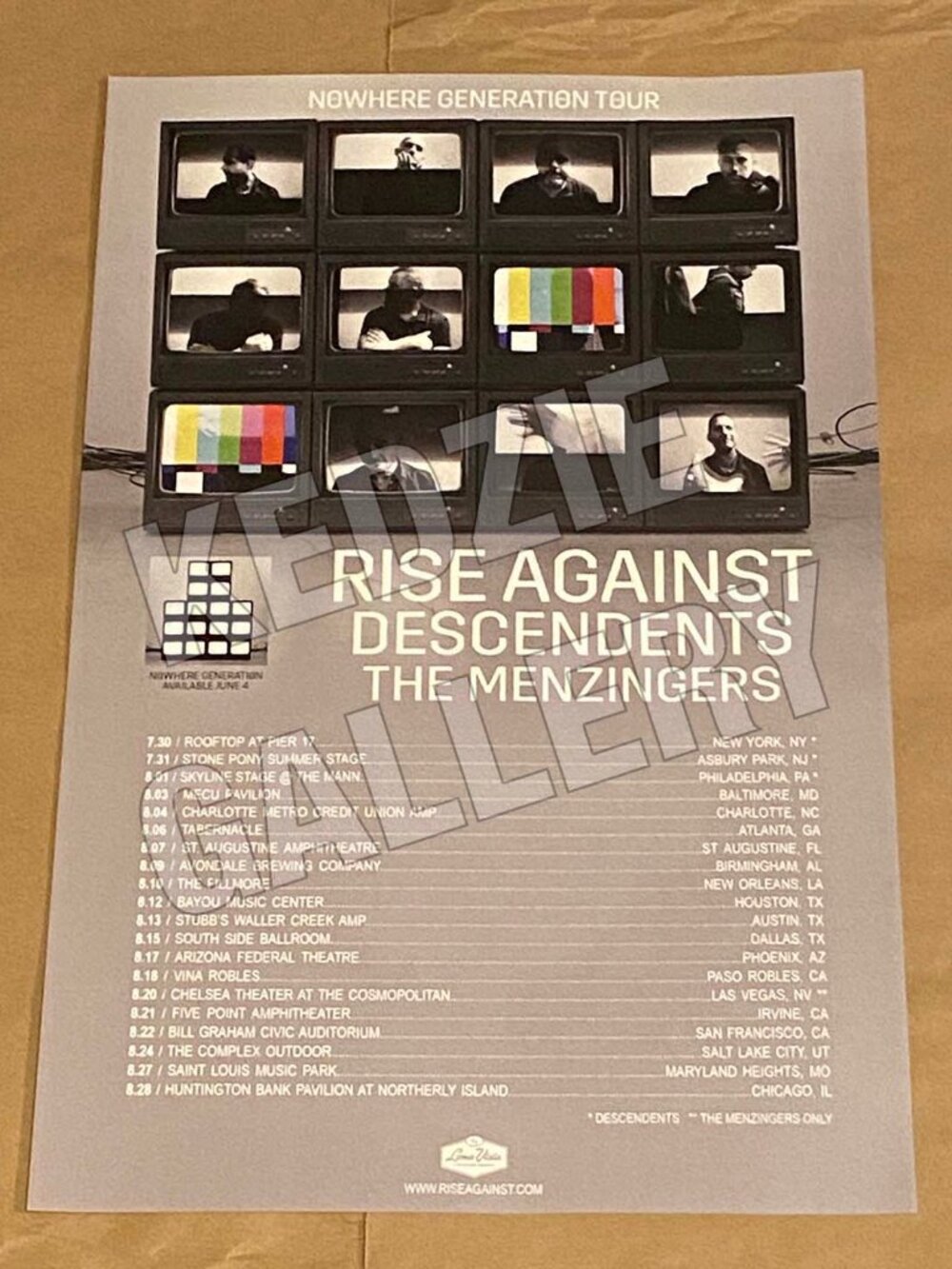 Rise Against 2021 Descendents Menzingers Nowhere Generation Tour Promo Poster